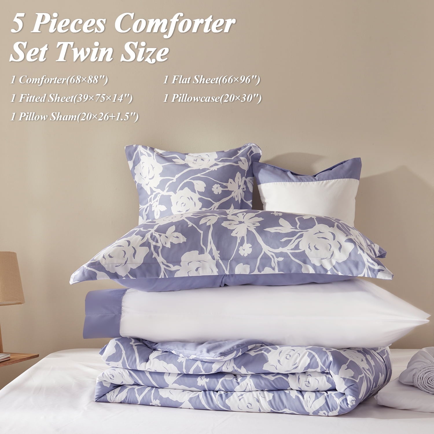Bedtreat Twin Comforter Sets,5-Pieces Reversible Bedding Sets,Bed in a Bag with Comforter,Flat Sheet and Fitted Sheet,Pillowcase & Sham,Shangri-La,Lavender Icing