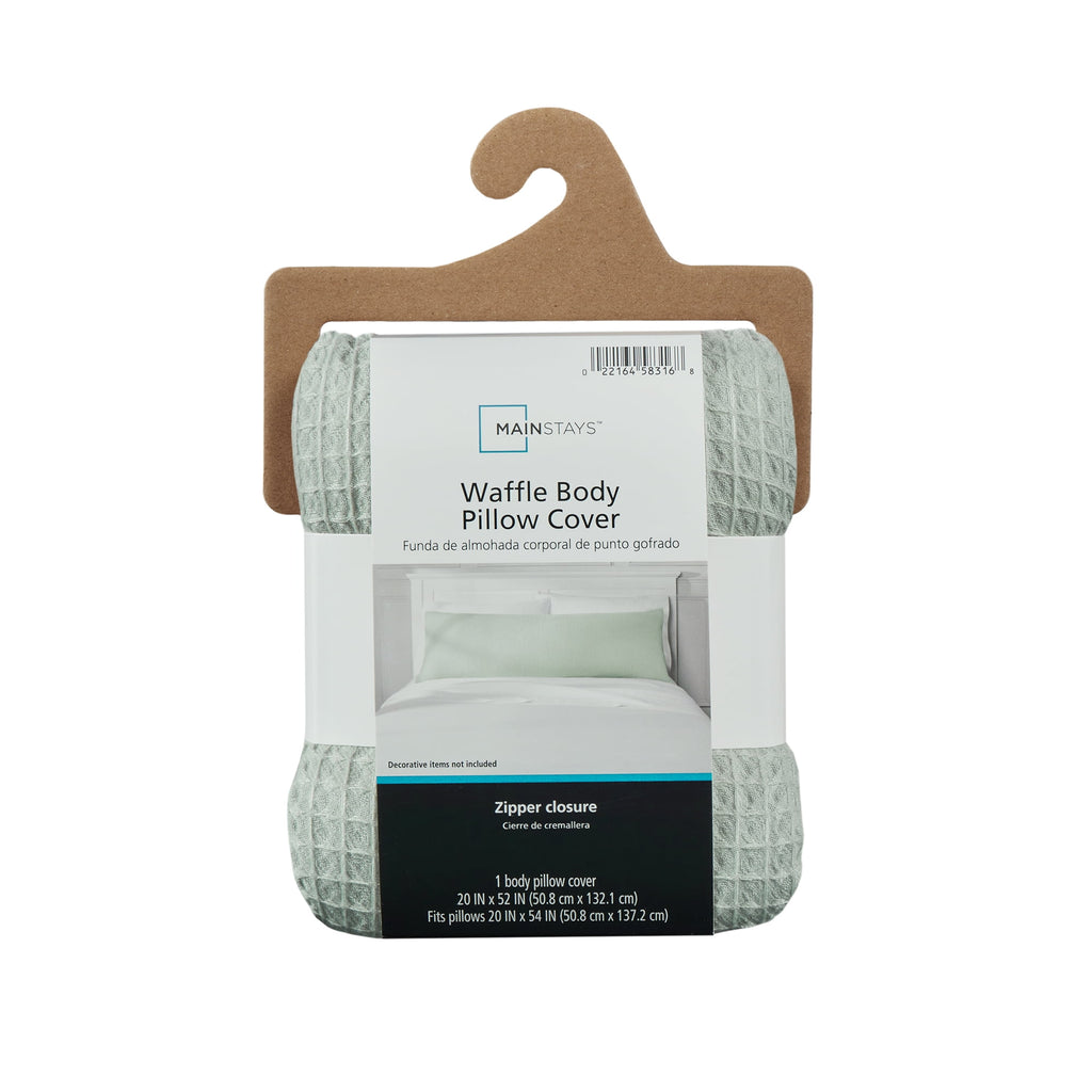 Mainstays Body Pillowcase – Waffle Weave – Light Green – 20"x52" – 1 Pack
