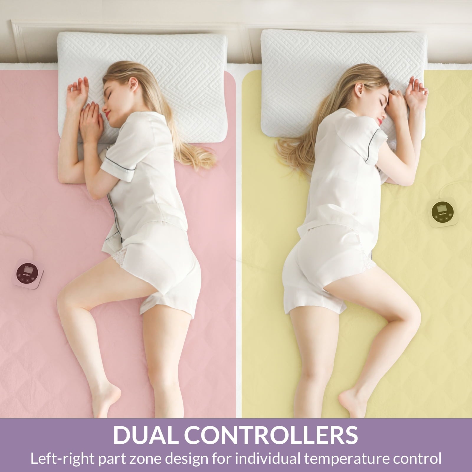 HOMLYNS Queen Size Electric Heated Mattress Pad - Zoned Dual Control 10 Heat Levels & 1-12H Timer