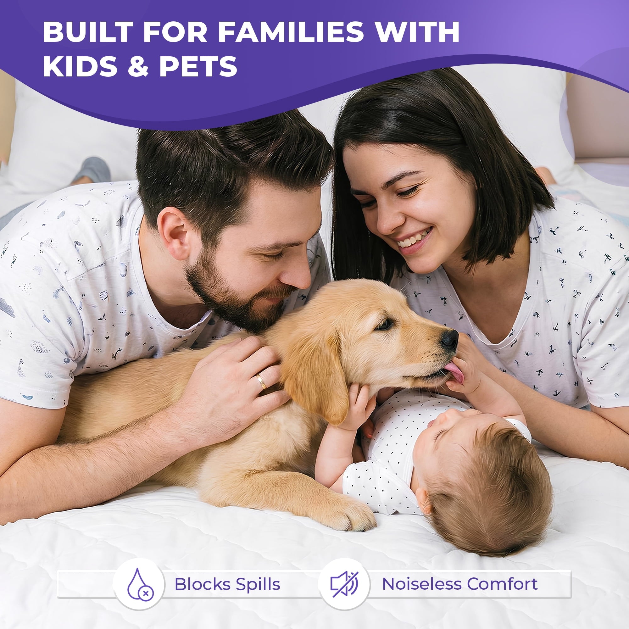 Tawfeeq Linens Waterproof Mattress Protector - Queen - Quilted, Breathable & Noiseless with Deep Pocket Elastic Skirt