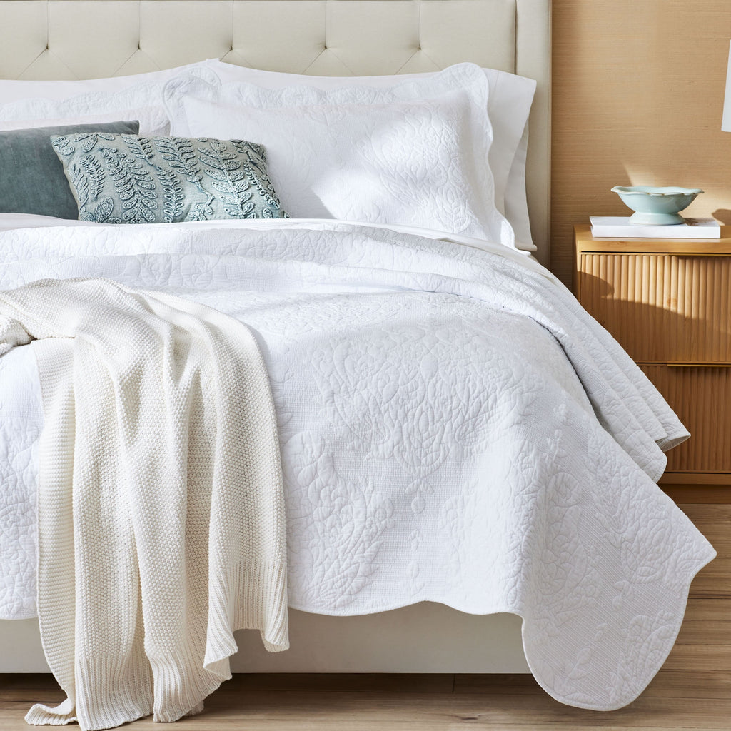 Better Homes & Gardens White Paisley Medallion Cotton Embroidered Quilted Shams, Standard (2 Count)