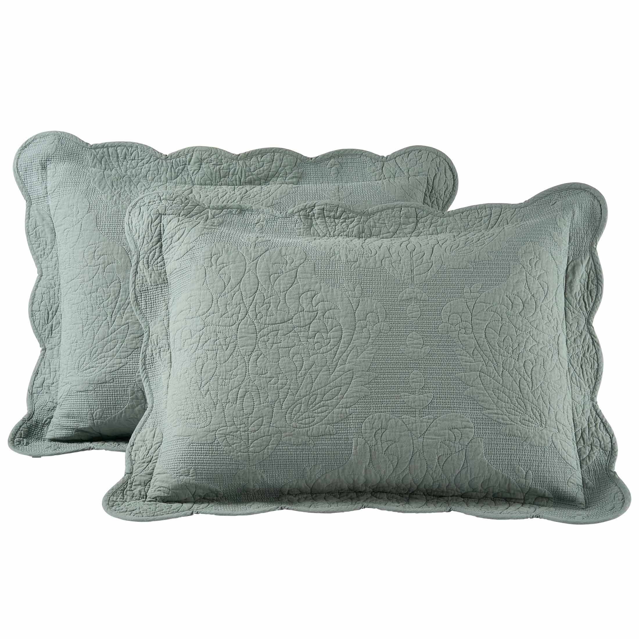 Better Homes & Gardens White Paisley Medallion Cotton Embroidered Quilted Shams, Standard (2 Count)