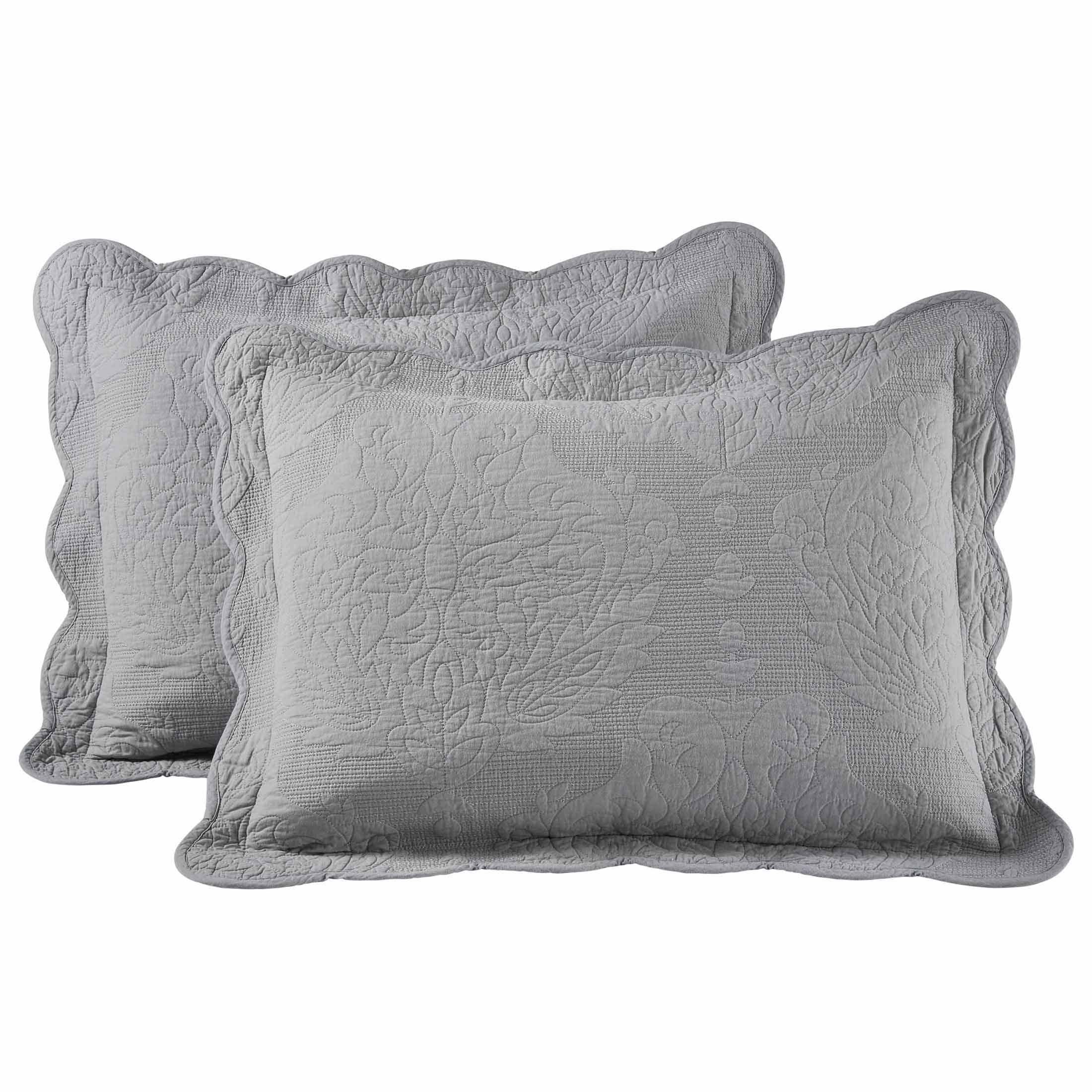 Better Homes & Gardens White Paisley Medallion Cotton Embroidered Quilted Shams, Standard (2 Count)