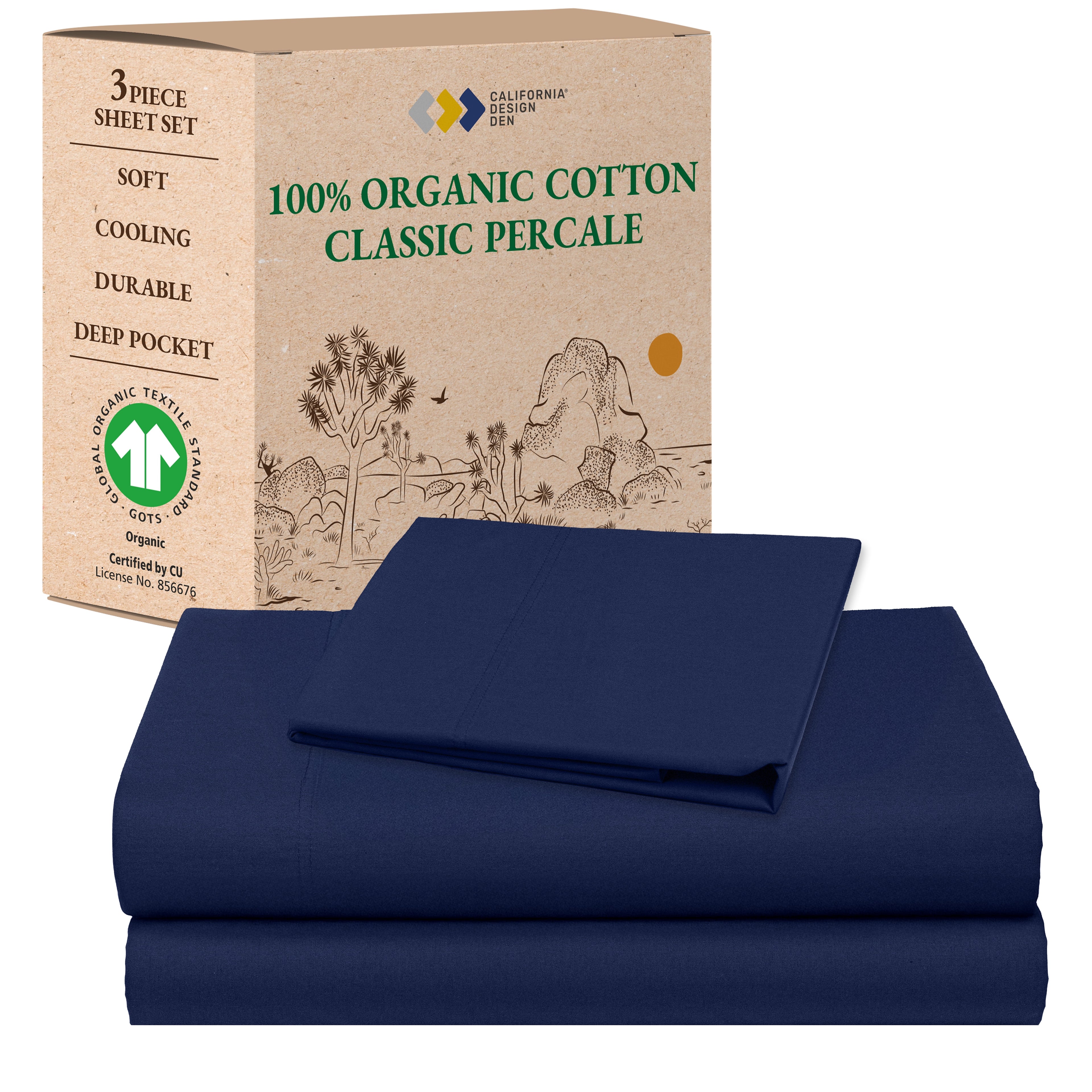 California Design Den Queen Sheets, 100% Organic Cotton Sheets - Percale Sheets - Soft, Crisp Sheets, Deep Pockets, 4 Piece Bed Sheet Set, Bright White