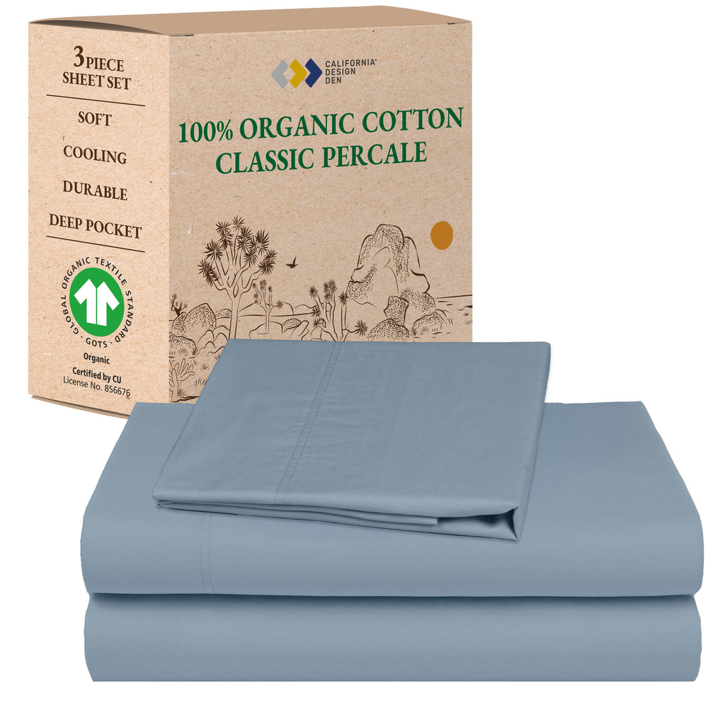 California Design Den Queen Sheets, 100% Organic Cotton Sheets - Percale Sheets - Soft, Crisp Sheets, Deep Pockets, 4 Piece Bed Sheet Set, Bright White