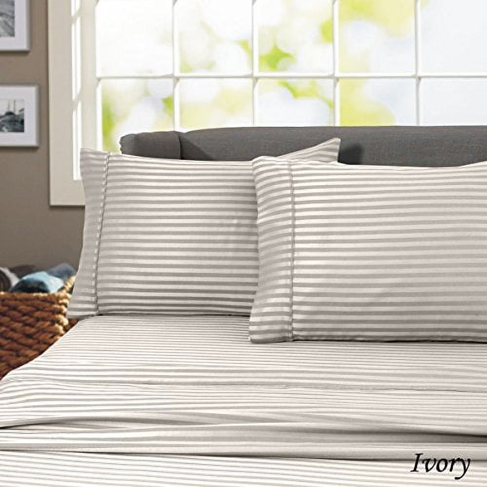 Hotel 600 Thread Count 100% Egyptian Cotton Quality Striped Sheet Set (Twin, White)
