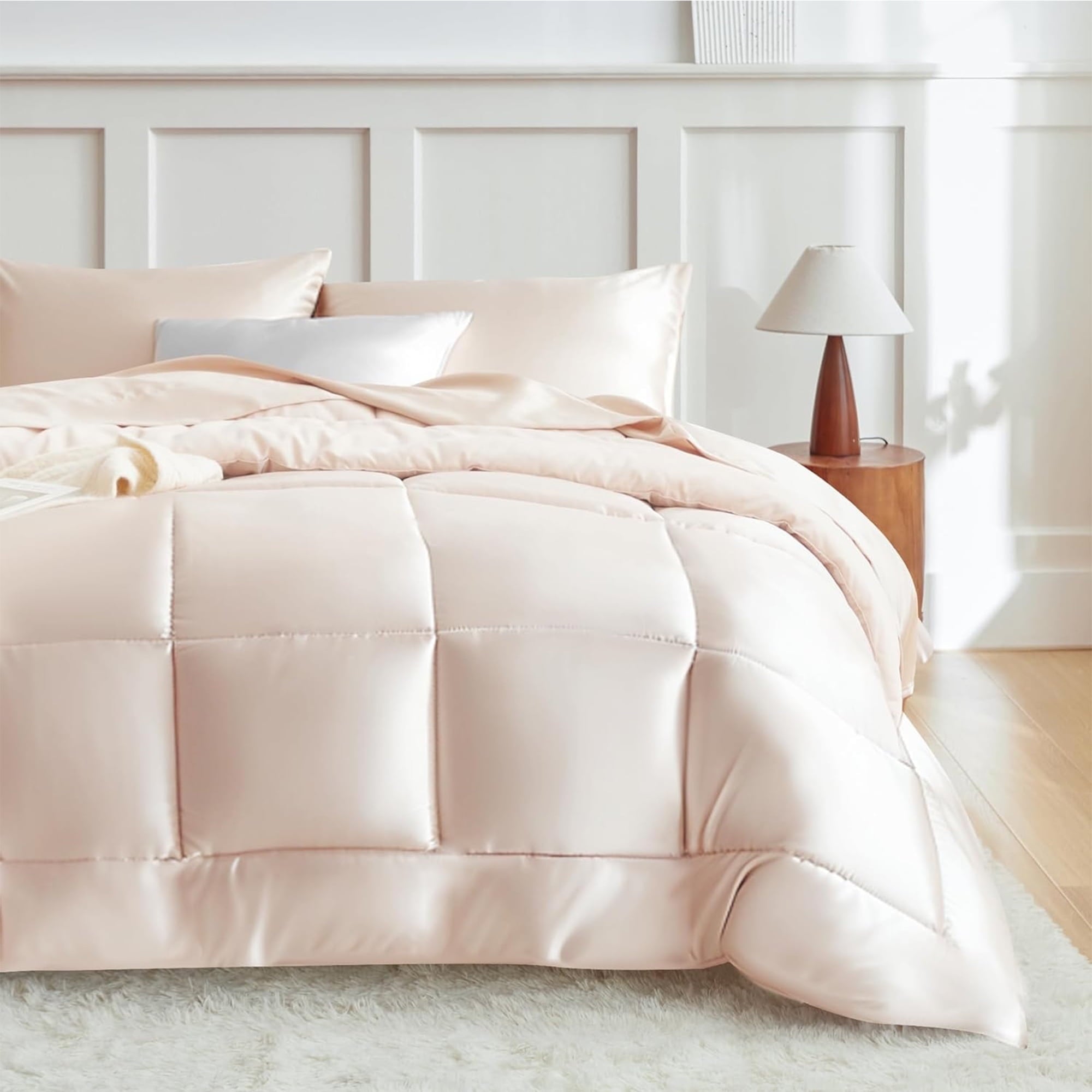 MR&HM Reversible Satin Microfiber Comforter 3 Pieces Queen Size, Black Queen Comforter Set for All Seasons, Silky Soft Satin Comforter for Hair and Skin, with Satin Pillowcases Set of 2