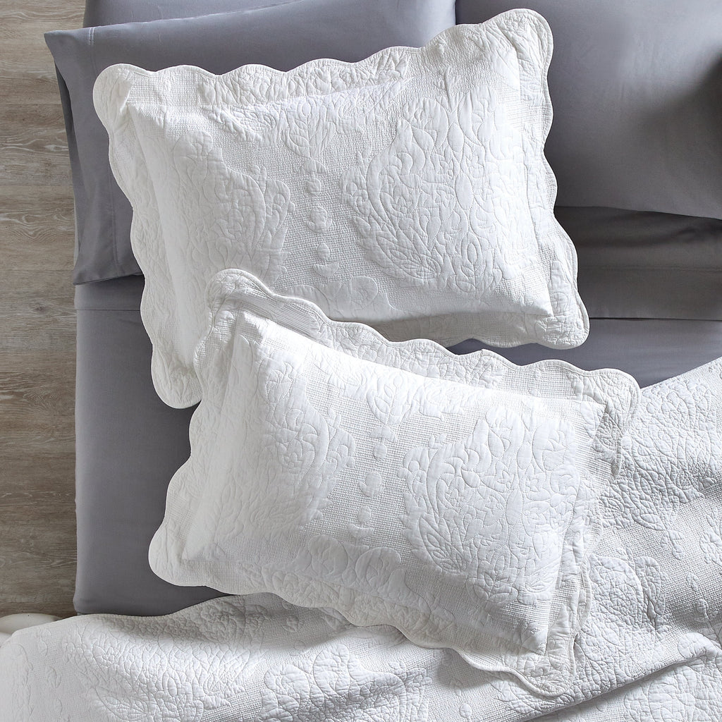 Better Homes & Gardens White Paisley Medallion Cotton Embroidered Quilted Shams, Standard (2 Count)