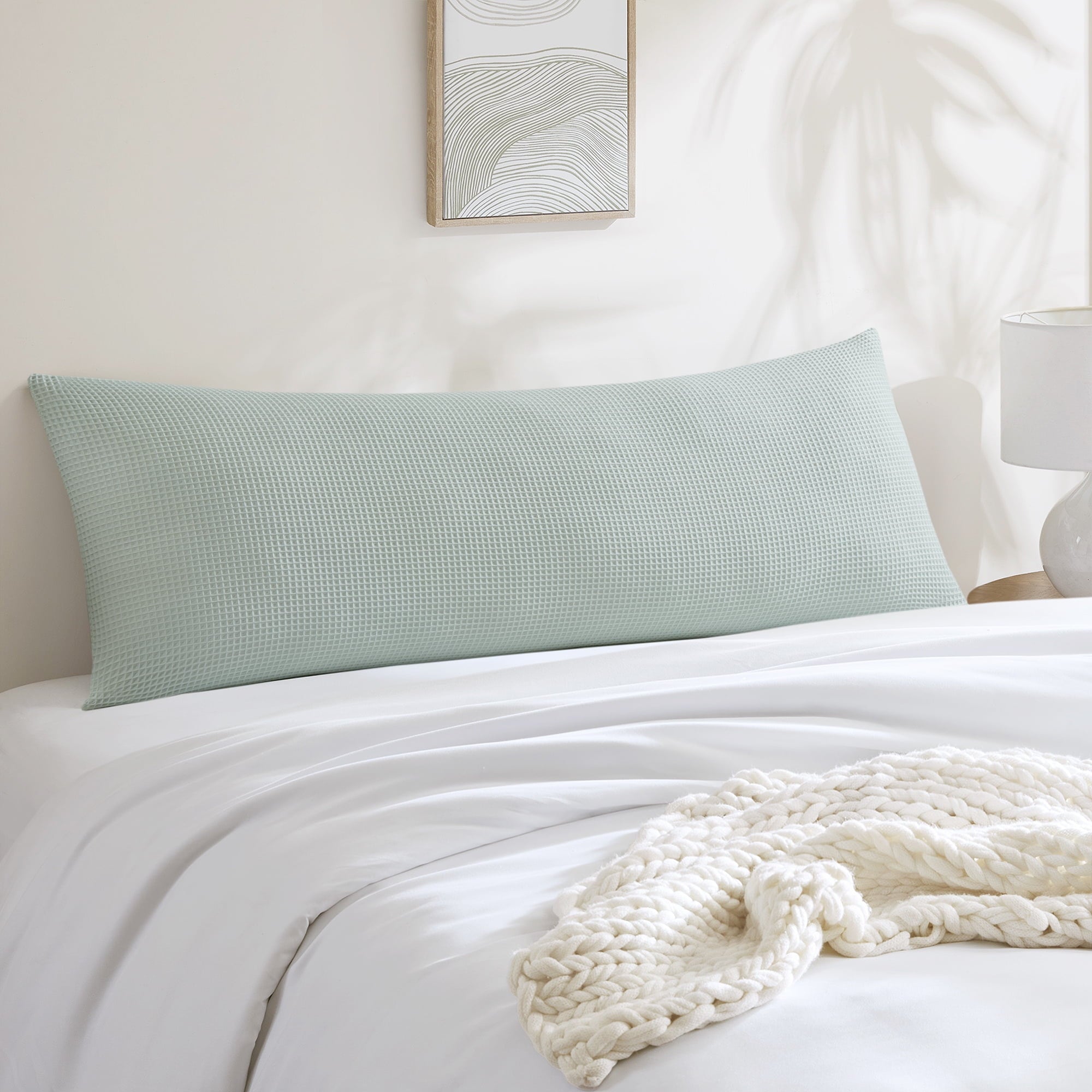 Mainstays Body Pillowcase – Waffle Weave – Light Green – 20"x52" – 1 Pack