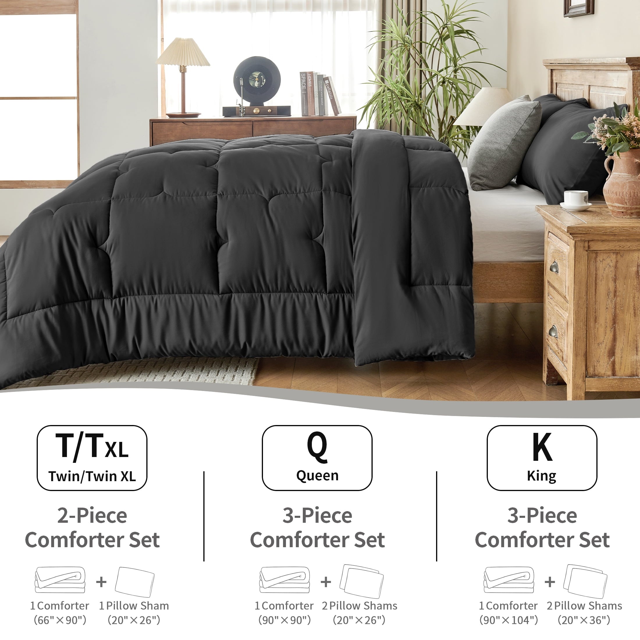 CIVETET 3-Piece Queen Comforter Set - All-Season Down Alternative Bedding Bundle with 2 Pillow Shams, Premium Soft Bedding Set Machine Washable