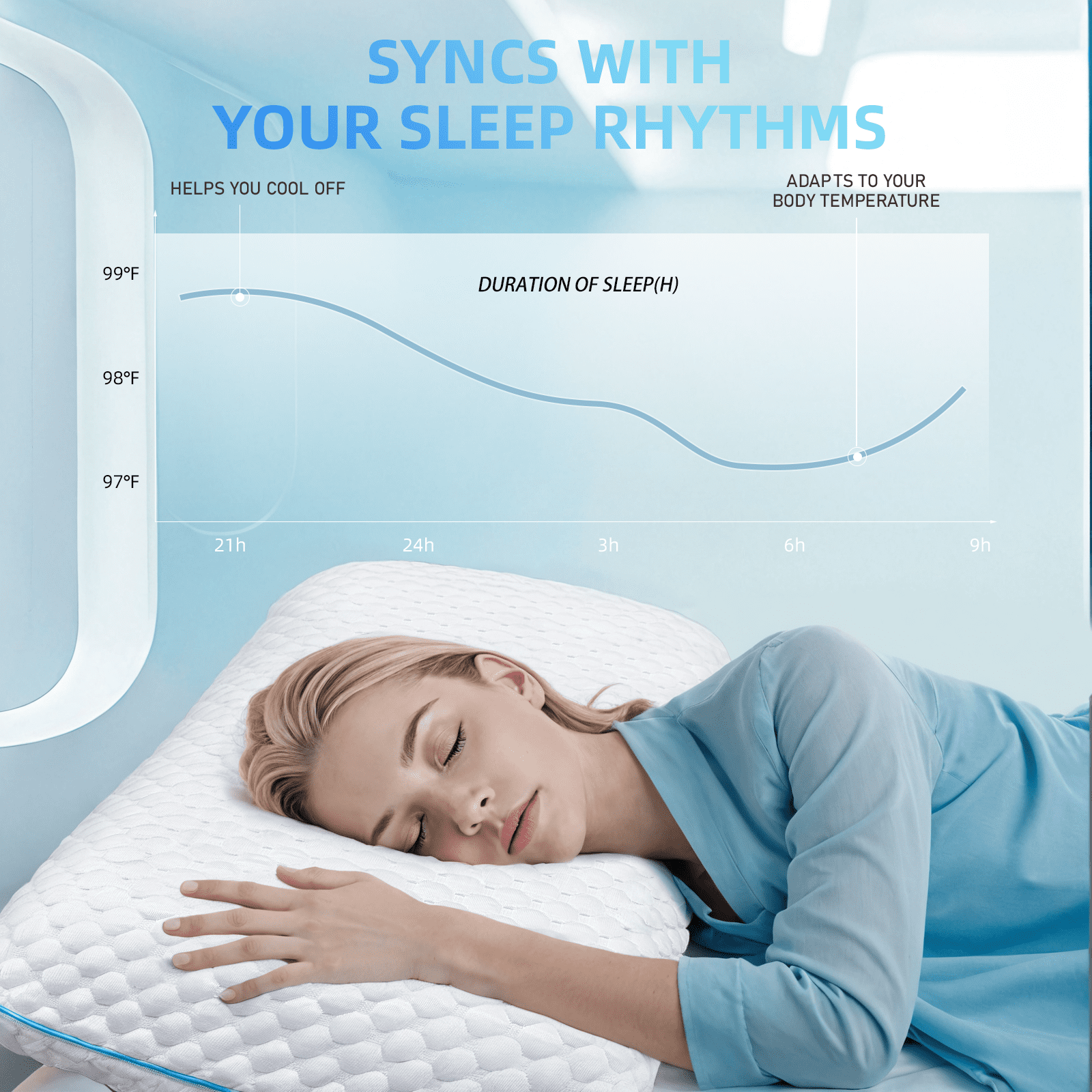 COOKEY Cooling Gel Memory Foam Pillow for Sleeping, Firm Bed Pillow with Washable Cover, for Side, Back and Stomach Sleepers,Standard Size 16" x 24"